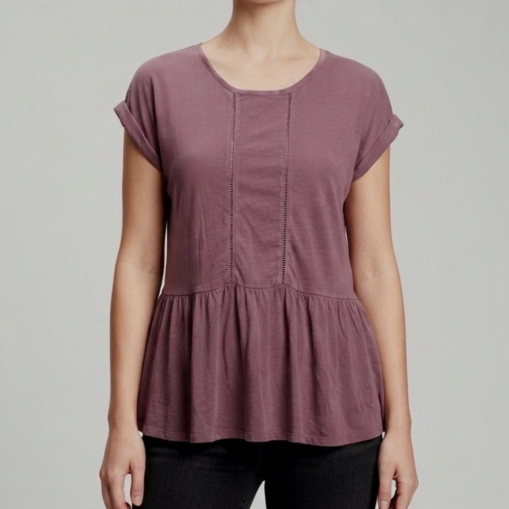 American Eagle Soft & Sexy Babydoll T-Shirt Plum Mauve Ladder Stitch‎ Small